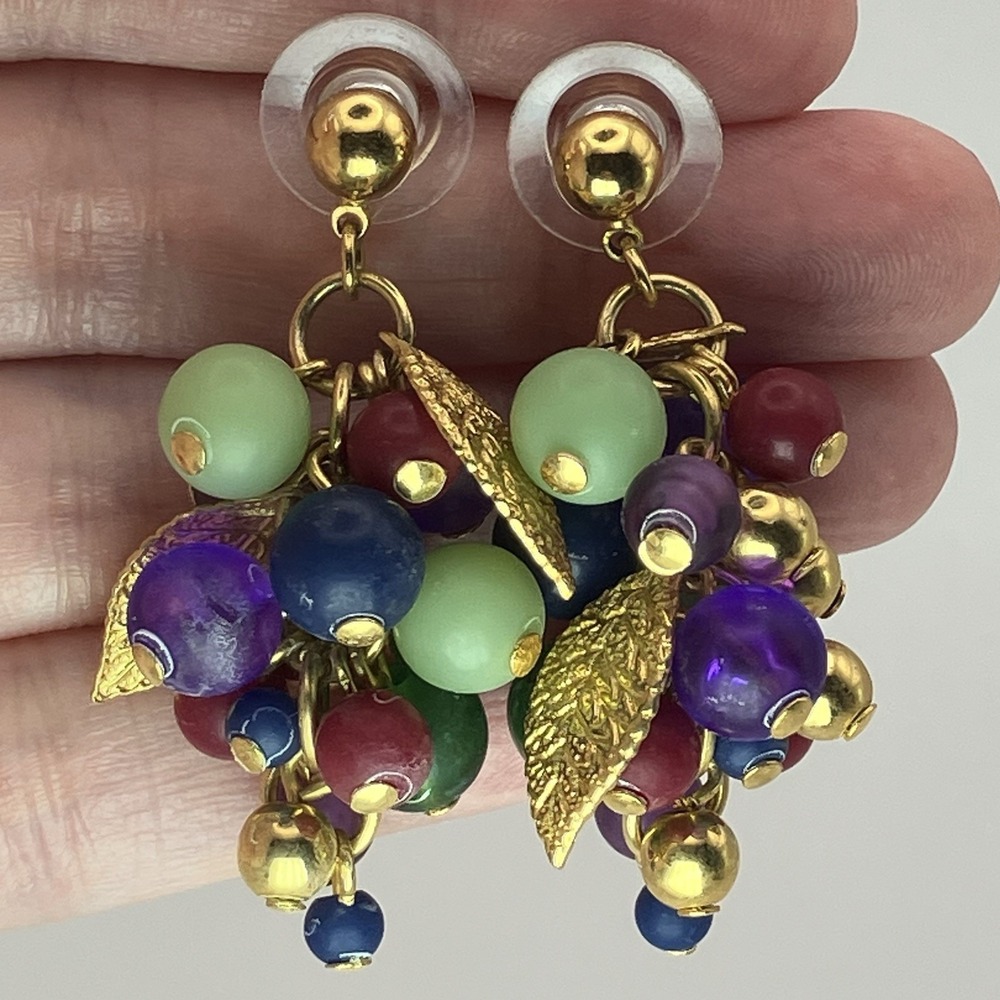 Avon 1994 Bountiful Harvest Pierced Earrings Dangle Cha Cha Jewel Tones Whimsy